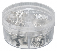 Набор неизолированных контактных гильз в коробке, 4.00 кв. мм (AWG 11) 150 шт, 6.00 кв. мм (AWG 10) 75 шт, 10.00 кв. мм (AWG 7) 75 шт, 16.00 кв. мм (AWG 5) 50 шт