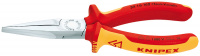 Длинногубцы VDE, плоские рифлённые губки 46.5 мм, L-160 мм, хром, двукомпонентные ручки