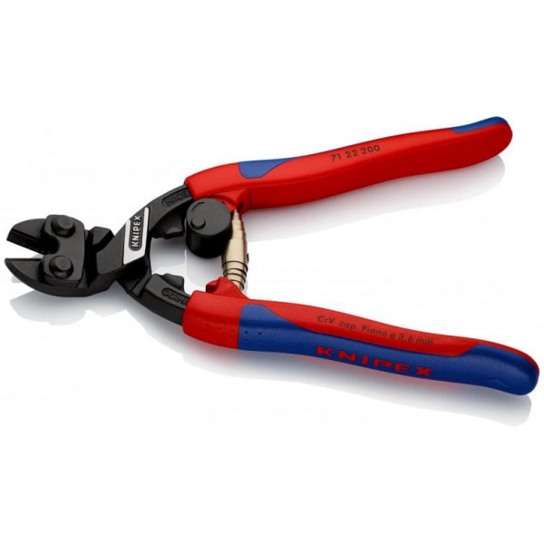 KNIPEX CoBolt болторез, пружина, голова 20°, L-200 мм, рез: провол. мягк. ∅ 6 мм, ср. ∅ 5.2 мм, тв. ∅ 4 мм, роял. струна ∅ 3.6 мм, черн., 2-к ручки