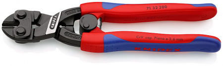 KNIPEX CoBolt болторез, пружина, с выемкой, L-200 мм,рез: провол. мягк. ∅ 6 мм, ср. ∅ 5.2 мм, тв. ∅ 4 мм, роял. струна ∅ 3.6 мм, черн., 2-к ручки