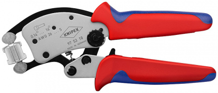 KNIPEX Twistor16 пресс-клещи, квадрат. обжим, самонастр., поворотная головка, гильзы контакт.: 0.14 - 16.0 кв. мм, 2-е конц. гильзы 2x6кв. мм, L-200 мм,хром