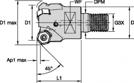 Dodeka Mini 45°; End Mill; Screw-On; Metric