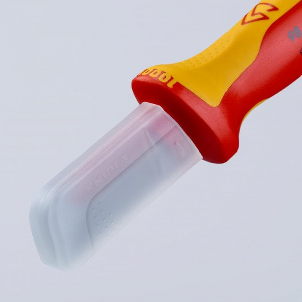 Нож для кабеля VDE, пластиковый обух на лезвии для предупреждения КЗ, 190 мм, диэлектрический, 2-компонентная рукоятка