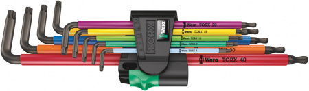 967/9 TX XL Multicolour TORX 1 Набор Г-образных ключей, удлиненный, с шаром, TX 8 - TX 40, 9 предметов, комплектация: 3x 967 SXL TORX Multicolour Г-образный ключ, удлиненный: TX 8x90, TX 9x101, TX 10x112; 6x 967 SPKXL TORX Multicolour Г-образный ключ, удл