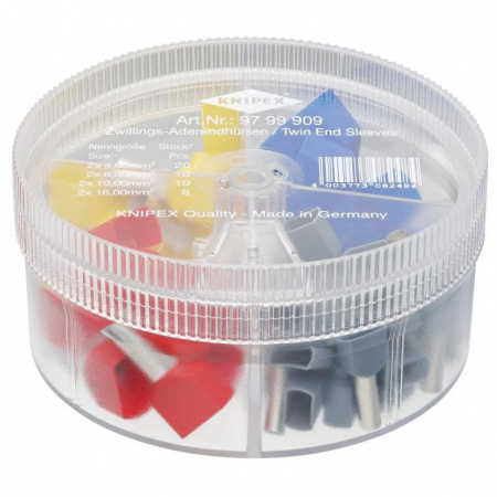 Набор сдвоенных изолированных контактных гильз в коробке, 2x4.0 кв. мм 20 шт, 2x6.0 кв. мм 10 шт, 2x10.0 кв. мм 10 шт, 2x16.0 кв. мм 5 шт