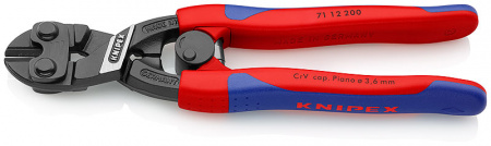 KNIPEX CoBolt болторез компактный, с пружиной, L-200 мм, рез: мягкая проволока ∅ 6 мм, проволока средней твёрдости ∅ 5.2 мм, твёрдая проволока ∅ 4 мм, рояльная струна (HRC 59) ∅ 3.6 мм, чёрный, 2-компонентные рукоятки