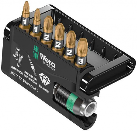 Bit-Check 7 PZ Diamond 1 набор бит с битодержателем, алмазное покрытие, 7 предметов