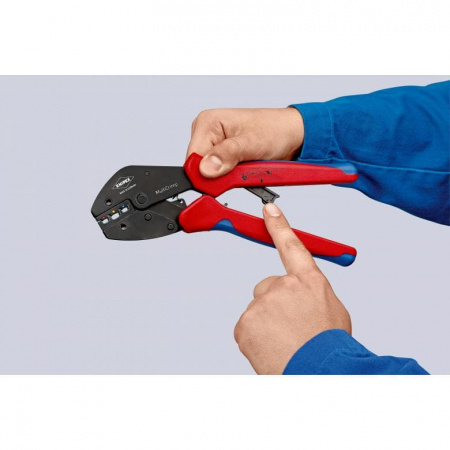 KNIPEX MultiCrimp пресс-клещи с магазином для смены плашек, 3 сменные плашки, L-250 мм, 2-к ручки