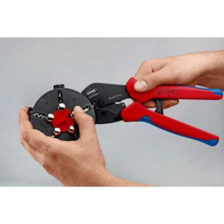 KNIPEX MultiCrimp пресс-клещи с магазином для смены плашек, 3 сменные плашки, L-250 мм, 2-к ручки