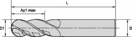 HARVI I TE; Ball Nose; 4 Flutes; Regular; Plain Shank; Inch