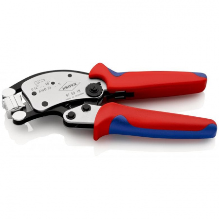 KNIPEX Twistor16 пресс-клещи, квадрат. обжим, самонастр., поворотная головка, гильзы контакт.: 0.14 - 16.0 кв. мм, 2-е конц. гильзы 2x6кв. мм, L-200 мм,хром