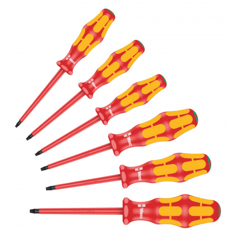 167 i/6 TORX VDE Набор диэлектрических отвёрток Kraftform Plus Серия 100, 6 предметов, комплектация: 6x 167 i VDE Отвёртка диэлектрическая TORX: TX 9x80, TX 10x80, TX 15x80, TX 20x80, TX 25x100, TX 8x80
