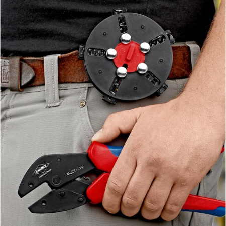KNIPEX MultiCrimp пресс-клещи с магазином для смены плашек, 3 сменные плашки, L-250 мм, 2-к ручки