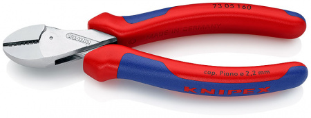 KNIPEX X-Cut бокорезы компактные, рез: мягкая проволока ∅ 4.8 мм, проволока средней твёрдости ∅ 3.8 мм, твёрдая проволока ∅ 2.7 мм, рояльная струна (HRC 59) ∅ 2.2 мм, L-160 мм, хромированные, 2-компонентные рукоятки, с держателем для торгового оборудовани