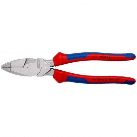 Lineman's Pliers плоскогубцы электромонтажные, рез проволоки: средняя d 4.6 мм, твёрдая d 3 мм, L-240 мм, хром, 2К ручки