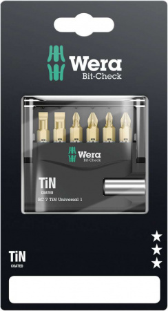 Bit-Check 7 TiN Universal 1 SB набор бит с битодержателем, покрытие нитридом титана, универсальное применение, 7 предметов, с держателем-еврослот