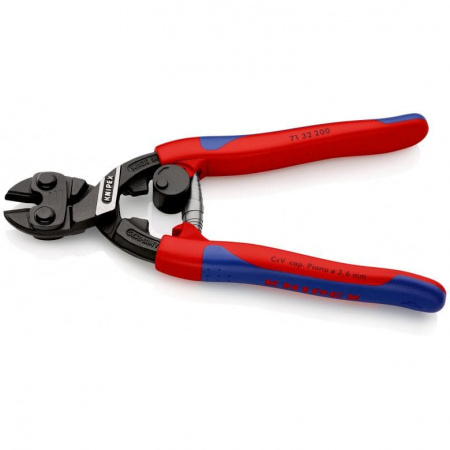 KNIPEX CoBolt болторез, пружина, с выемкой, L-200 мм,рез: провол. мягк. ∅ 6 мм, ср. ∅ 5.2 мм, тв. ∅ 4 мм, роял. струна ∅ 3.6 мм, черн., 2-к ручки