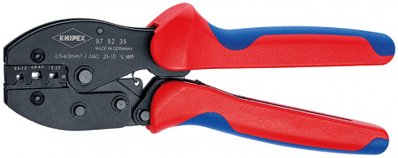KNIPEX PreciForce пресс-клещи, неизол., открытые штекеры (4,8 + 6,3 мм), кол-во гнезд: 3, 0.5 - 6.0 кв. мм (20 -10 AWG), L-220 мм