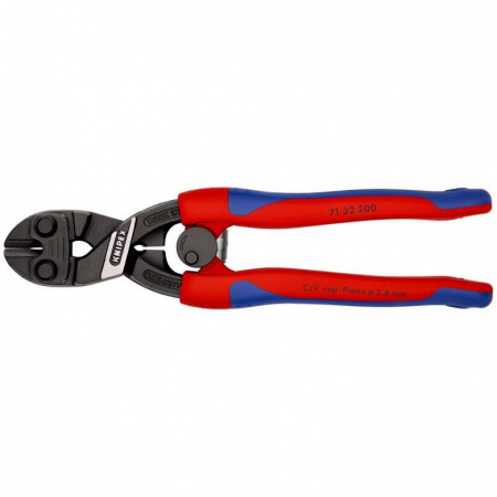 KNIPEX CoBolt болторез, пружина, с выемкой, L-200 мм,рез: провол. мягк. ∅ 6 мм, ср. ∅ 5.2 мм, тв. ∅ 4 мм, роял. струна ∅ 3.6 мм, черн., 2-к ручки