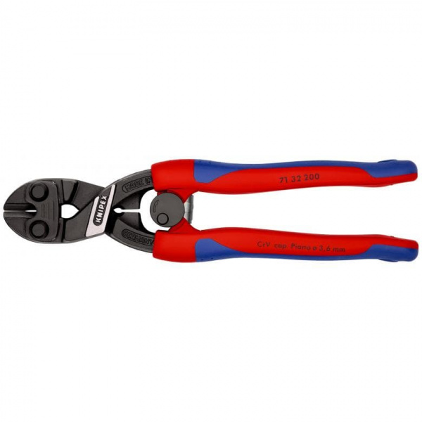 KNIPEX CoBolt болторез, пружина, с выемкой, L-200 мм,рез: провол. мягк. ∅ 6 мм, ср. ∅ 5.2 мм, тв. ∅ 4 мм, роял. струна ∅ 3.6 мм, черн., 2-к ручки