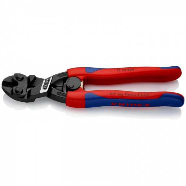 KNIPEX CoBolt болторез, пружина, голова 20°, L-200 мм, рез: провол. мягк. ∅ 6 мм, ср. ∅ 5.2 мм, тв. ∅ 4 мм, роял. струна ∅ 3.6 мм, черн., 2-к ручки