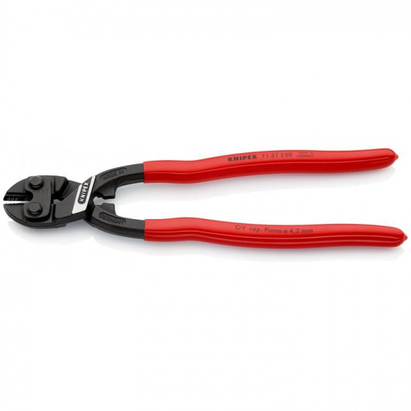 KNIPEX CoBolt XL болторез, с выемкой, L-250 мм, рез: ср. ∅ 5.6 мм, тв. ∅ 4 мм, роял. струна ∅ 3.8 мм, черн., 1-к ручки