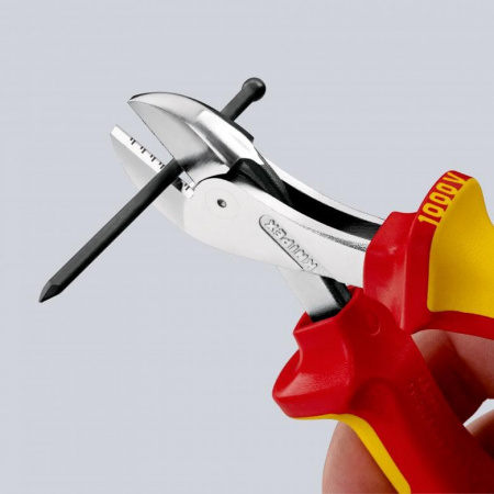 KNIPEX X-Cut бокорезы VDE, рез: провол. мягк. ∅ 4.8 мм, ср. ∅ 3.8 мм, тв. ∅ 2.7 мм, роял. струна ∅ 2.2 мм, L-160 мм, хром, 2-к ручки
