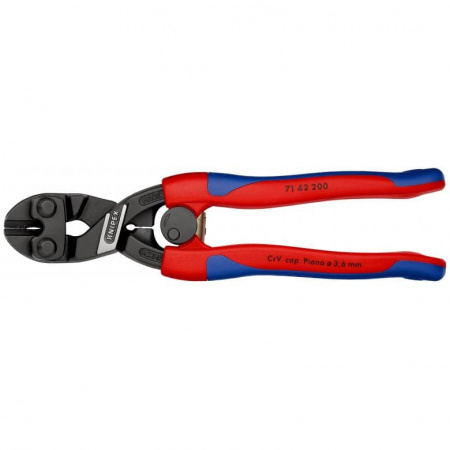 KNIPEX CoBolt болторез, голова 20°, с выемкой, 200 мм, рез: провол. мягк. d 6 мм, ср. d 5.2 мм, тв. d 4 мм, роял. струна d 3.6 мм, чёрн., 2К ручки