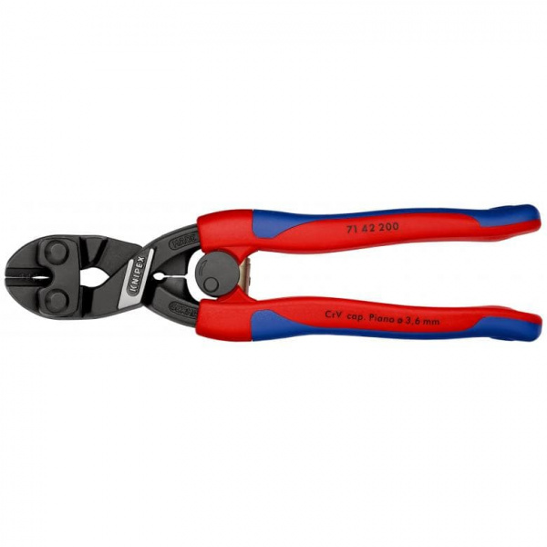 KNIPEX CoBolt болторез, голова 20°, с выемкой, 200 мм, рез: провол. мягк. d 6 мм, ср. d 5.2 мм, тв. d 4 мм, роял. струна d 3.6 мм, чёрн., 2К ручки