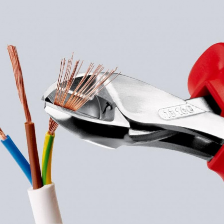 KNIPEX X-Cut бокорезы VDE, рез: провол. мягк. ∅ 4.8 мм, ср. ∅ 3.8 мм, тв. ∅ 2.7 мм, роял. струна ∅ 2.2 мм, L-160 мм, хром, 2-к ручки