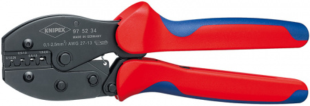 KNIPEX PreciForce пресс-клещи, штекеры открытые, неизол. (2.8 + 4.8 мм), кол-во гнезд: 4, 0.1 - 2.5 кв. мм (27 -13 AWG), L-220 мм