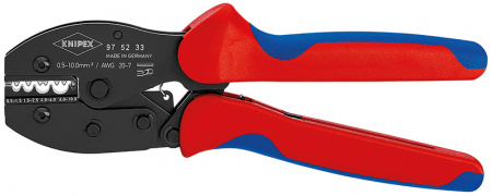 KNIPEX PreciForce пресс-клещи, пресс. и трубч. кабельные наконечн., стык. соединители неизол.,кол-во гнезд:4, 0.5-10 кв. мм(20-7 AWG),L-220 мм,держатель