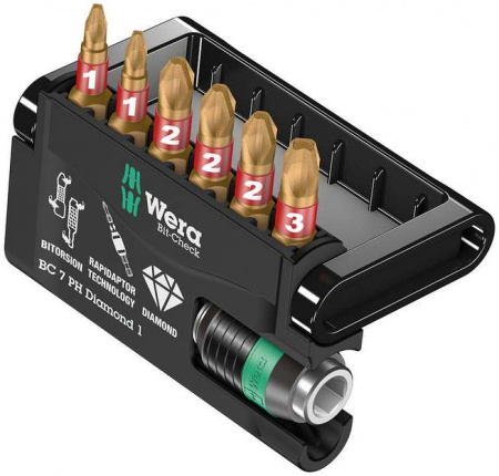 Bit-Check 7 PH Diamond 1 набор бит с битодержателем, алмазное покрытие, 7 предметов