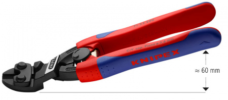 KNIPEX CoBolt болторез компактный, с пружиной, голова 20°, L-200 мм, рез: мягкая проволока ∅ 6 мм, проволока средней твёрдости ∅ 5.2 мм, твёрдая проволока ∅ 4 мм, рояльная струна (HRC 59) ∅ 3.6 мм, чёрный, 2-компонентные рукоятки, с держателем для торгово