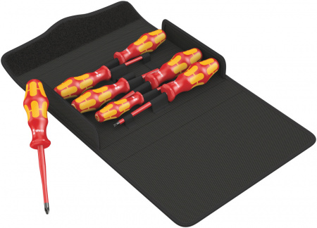 100 iS/7 VDE Kraftform Plus Set 1 Набор отвёрток диэлектрических c зауженным стержнем, 7 предметов, PH 1/2, PZ/S # 2, TORX TX 20/25, SL 3.5/5.5