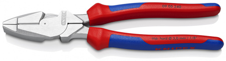 Lineman's Pliers плоскогубцы электромонтажные, рез проволоки: средняя d 4.6 мм, твёрдая d 3 мм, L-240 мм, хром, 2К ручки