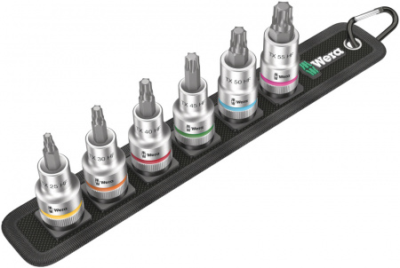 Belt C 3 TORX HF Zyklop Набор головок торцевых со вставкой, с функцией фиксации крепежа, DR 1/2", 6 предметов, комплектация: 6x 8767 C HF TORX Головка торцевая со вставкой Zyklop с приводом 1/2" , с функцией фиксации крепежа: TX 25x60.0, TX 30x60.0, TX 40