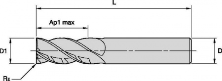 HARVI I TE; Radiused; 4 Flutes; Plain Shank; Inch