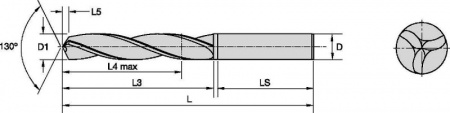 B105 (~5 x D); K10/KC7210; Хвостовик формы A; Сверла TF