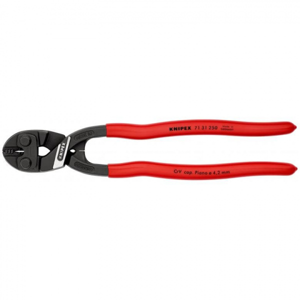 KNIPEX CoBolt XL болторез, с выемкой, L-250 мм, рез: ср. ∅ 5.6 мм, тв. ∅ 4 мм, роял. струна ∅ 3.8 мм, черн., 1-к ручки