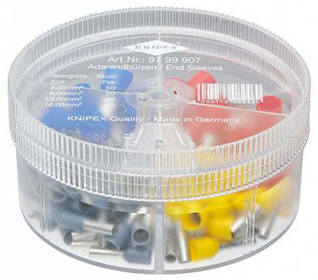 Набор изолированных контактных гильз в коробке, 4.00 кв. мм (AWG 11) 50 шт, 6.00 кв. мм (AWG 10) 20 шт, 10.00 кв. мм (AWG 7) 20 шт, 16.00 кв. мм (AWG 5) 10 шт