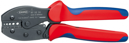 KNIPEX PreciForce пресс-клещи, пресс. соединители неизол., кол-во гнезд: 5, 1.5 - 10.0 кв. мм (15 -7 AWG), L-220 мм