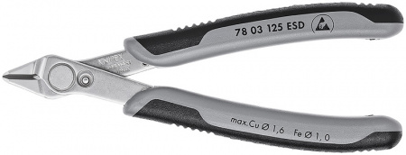 Electronic Super Knips бокорезы прециз. ESD, без фаски, рез: мягк. проволока ∅0.2-1.6мм, проволока ср. твердости ∅1мм, L-125 мм, INOX, держатель