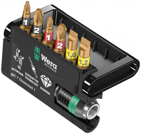Bit-Check 7 Diamond 1, набор бит с битодержателем, алмазное покрытие, 7 предметов