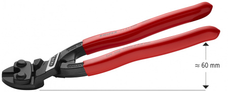 KNIPEX CoBolt болторез компактный, голова 20°, L-200 мм, рез: мягкая проволока ∅ 6 мм, проволока средней твёрдости ∅ 5.2 мм, твёрдая проволока ∅ 4 мм, рояльная струна (HRC 59) ∅ 3.6 мм, чёрный, обливные рукоятки, с держателем для торгового оборудования