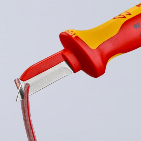 Нож для кабеля VDE, пластиковый обух на лезвии для предупреждения КЗ, 190 мм, диэлектрический, 2-компонентная рукоятка
