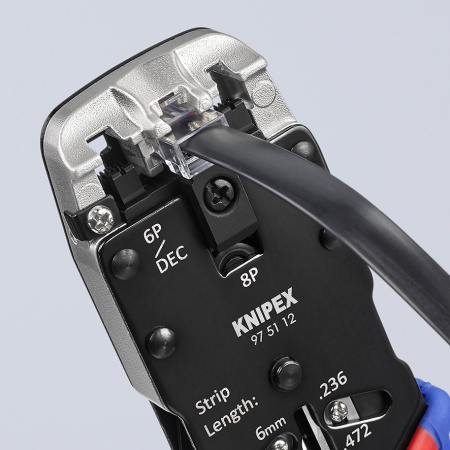 Пресс-клещи для штекеров типа RJ, кол-во гнёзд:3, RJ 10 (4-пин), RJ 11/12 (6-пин), RJ 45 (8-пин), L-200 мм, чёрн., 2-к ручки