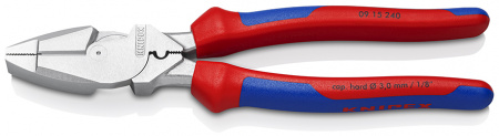 Lineman's Pliers плоскогубцы электромонтажные, зона обжима, рез проволоки: средняя d 4.6 мм, твёрдая d 3 мм, L-240 мм, хром, 2К ручки