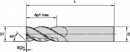 HARVI I TE; С фаской; 4 ЗУБА; Цилиндрический хвостовик