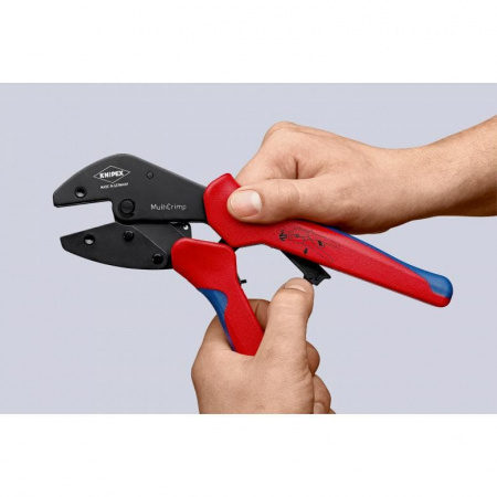 KNIPEX MultiCrimp пресс-клещи с магазином для смены плашек, 3 сменные плашки, L-250 мм, 2-к ручки